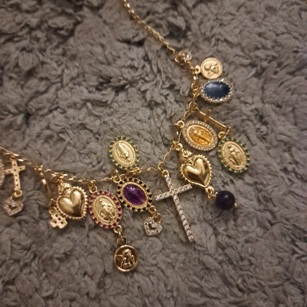 Mia Fiore 18k Gold-plated Sterling Silver Multi-color Rosary Charm Necklace